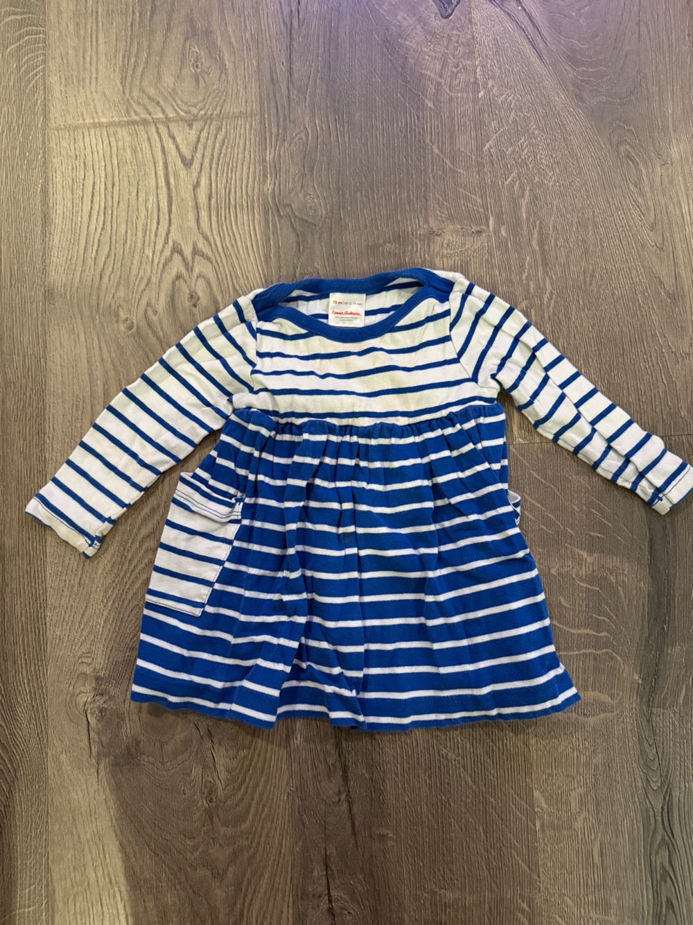 Hanna Andersson Blue and White Striped Long-Sleeve Knit Dress 12-18m